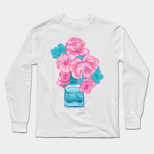 Romantic pink peonies in parfume bottle Long Sleeve T-Shirt